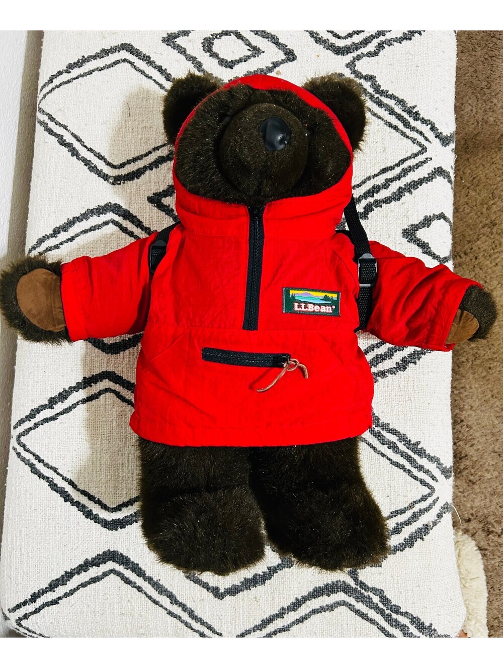 Vintage LL Bean Plush Teddy Bear Red Anorak Parka Jacket Blue Backpack 17"